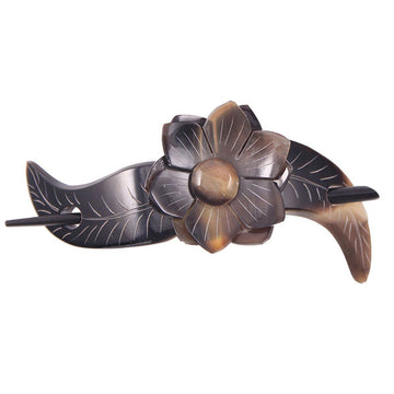 Handmade Cattle Horn Bun Cover and Hair Stick 2-pc Set Flower